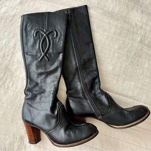 Sbicca Black Leather Heeled Boots 7M
